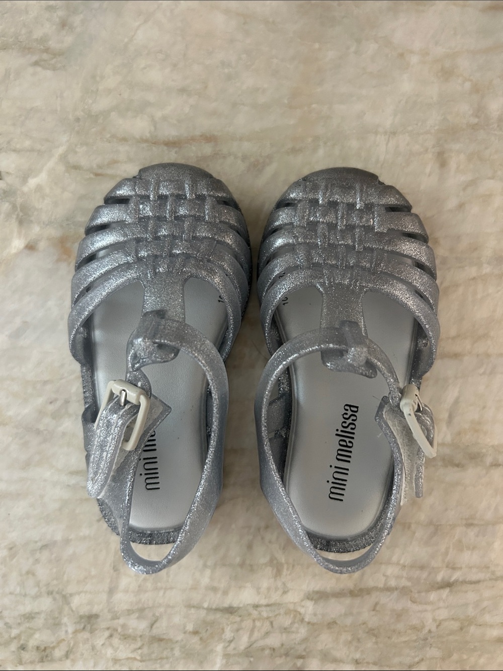 Toddler size 6 mini melissa Silver Glitter Kids Jelly Sandals